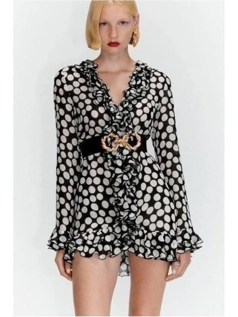 Zara Black and White Polka Dot Blouse